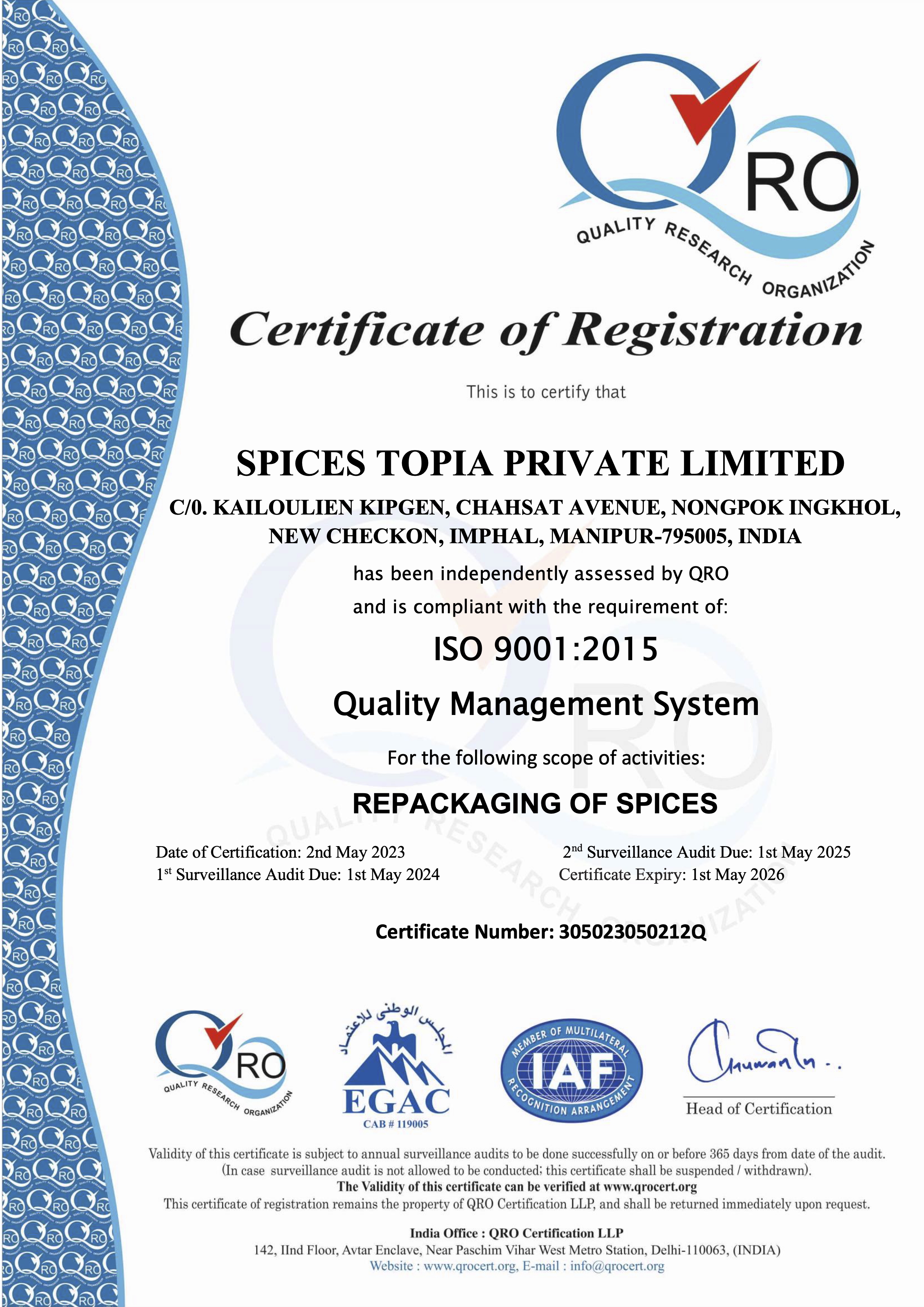 Certificate of Compliance, Saffron 3
